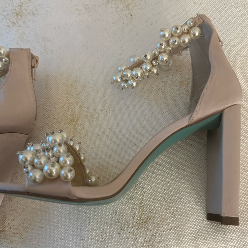 Betsey Johnson Pink Pearl Embellished Block Heel Sandals - Picture 12 of 15